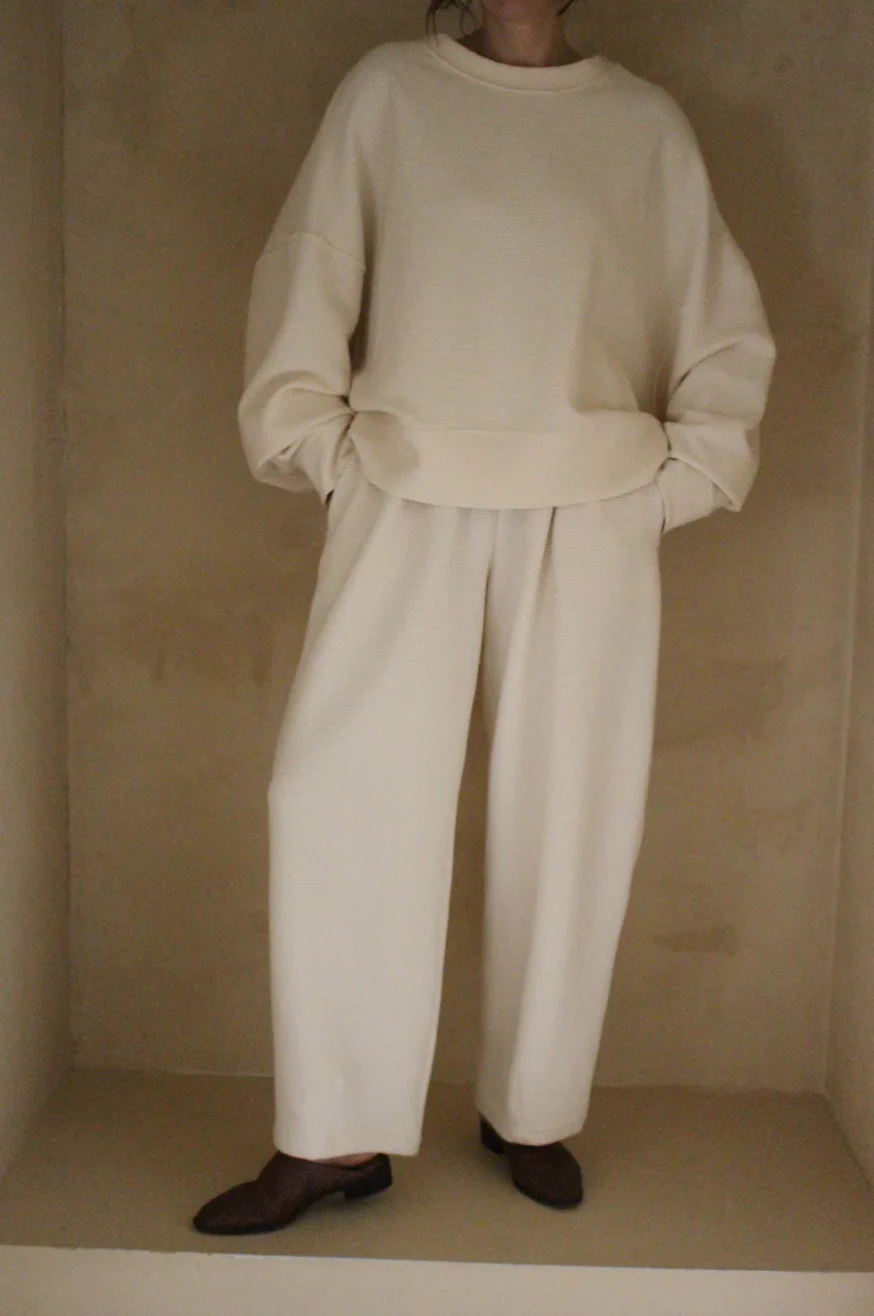 Camden Rippled Cotton Curve Pant, Cream - Image 12