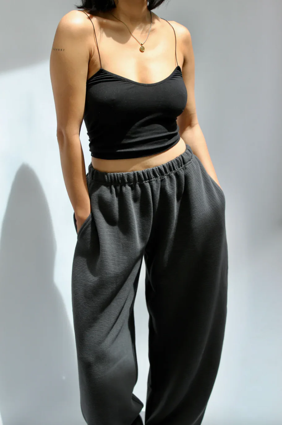 Camden Rippled Cotton Curve Pant, Faded Black - Image 10