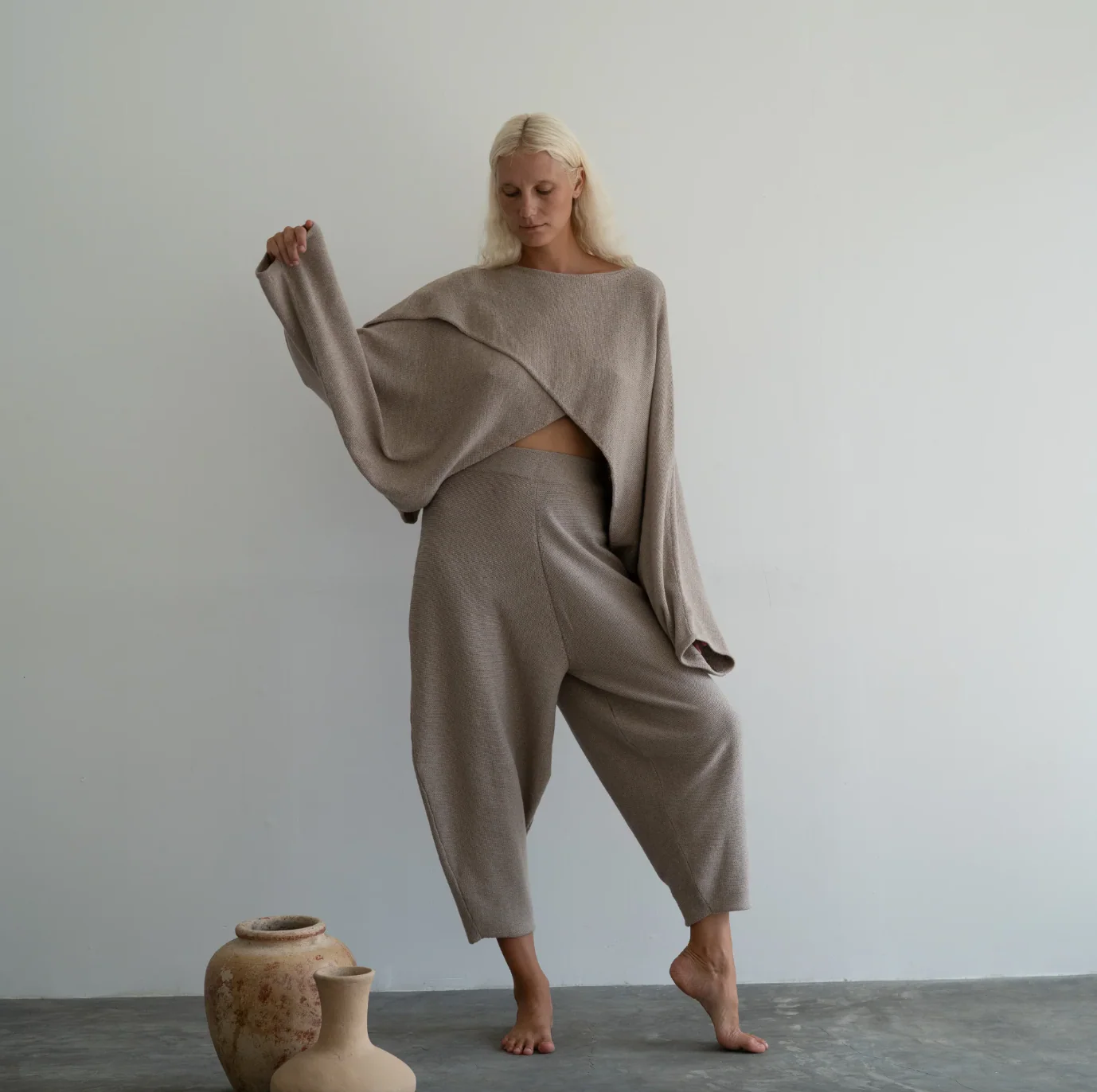 Elke Knit Volume Pant, Fawn - Image 11