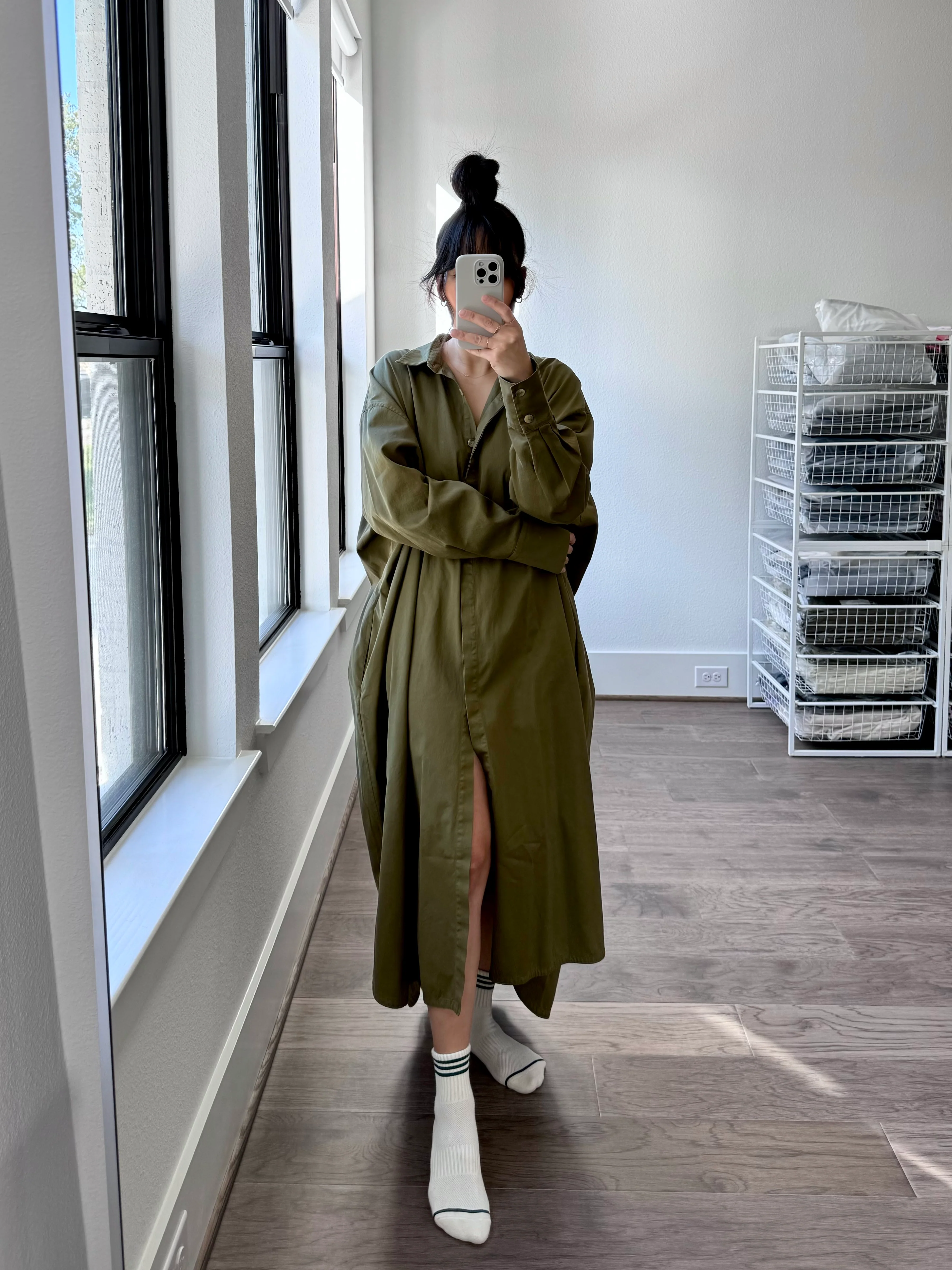 Kaftan Shirt Dress, Light Olive - Image 3