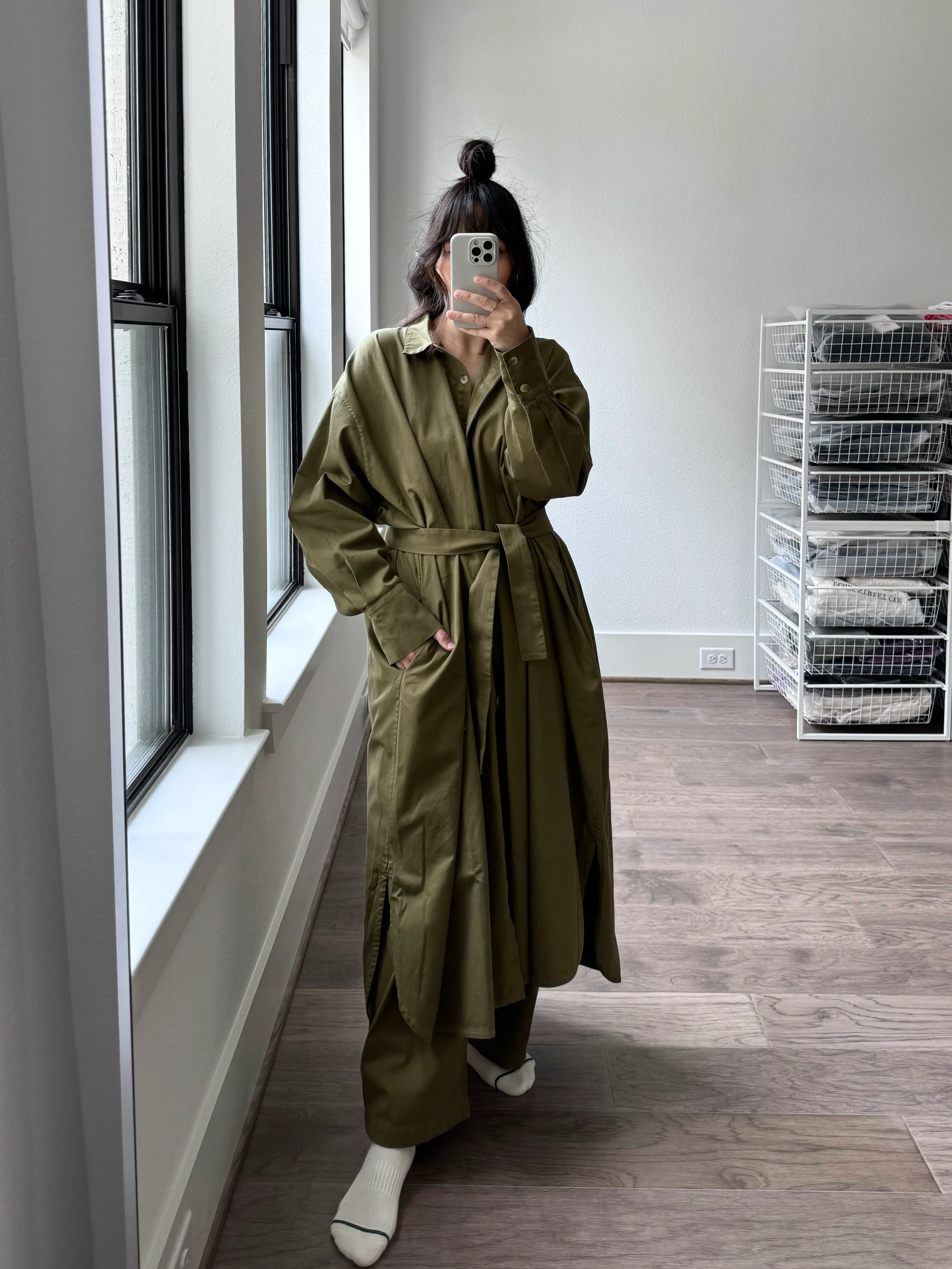 Kaftan Shirt Dress, Light Olive - Image 8