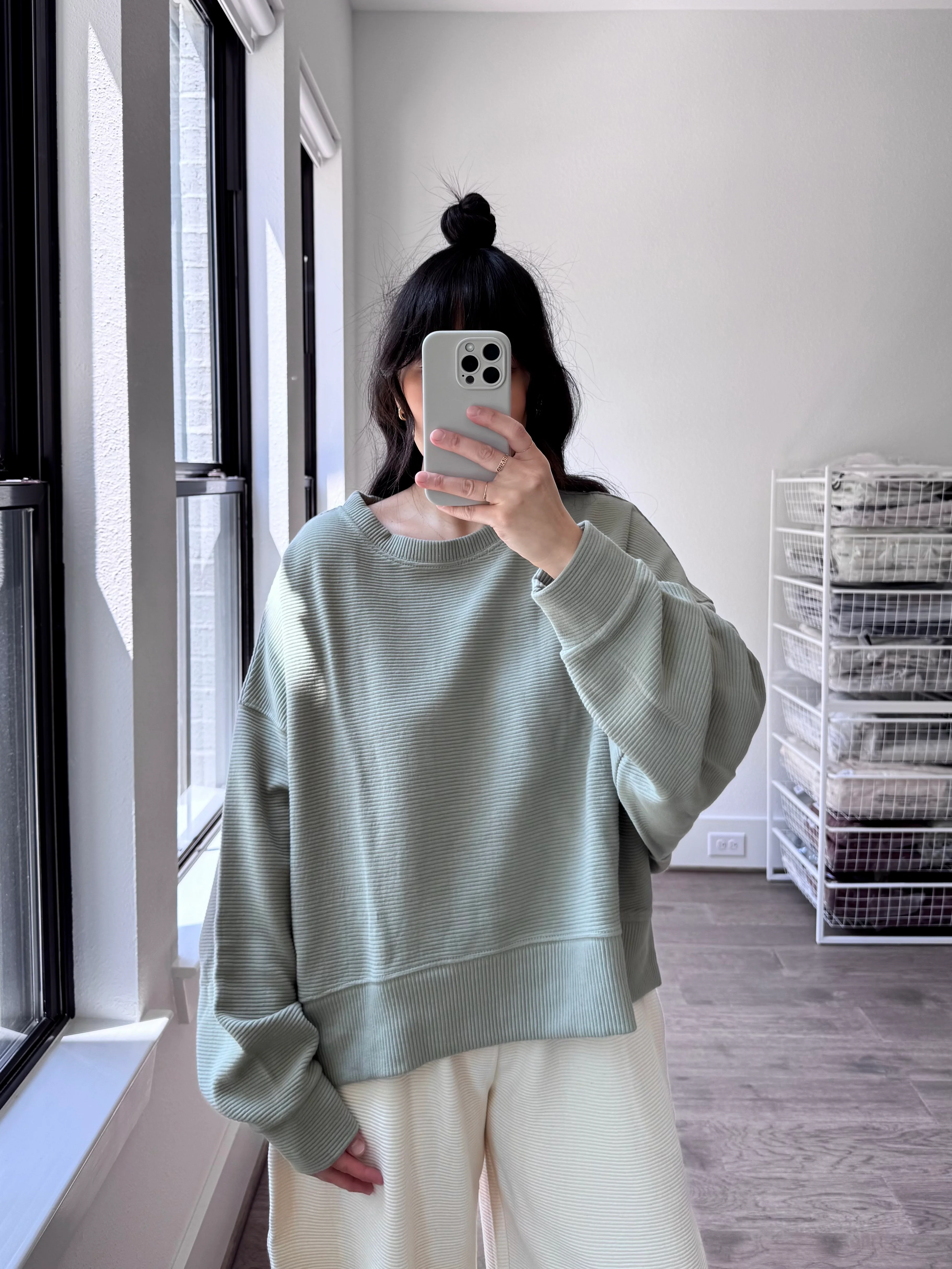 Margot Rippled Cotton Cropped Sweatshirt, Mineral - Image 14