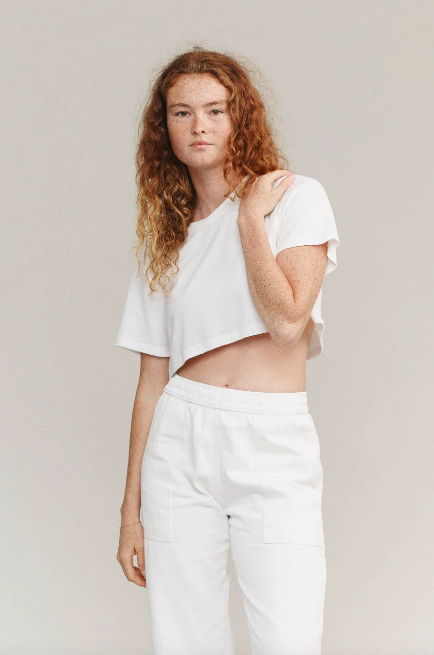 Super Cropped Lorel Tee, Washed White - Image 3