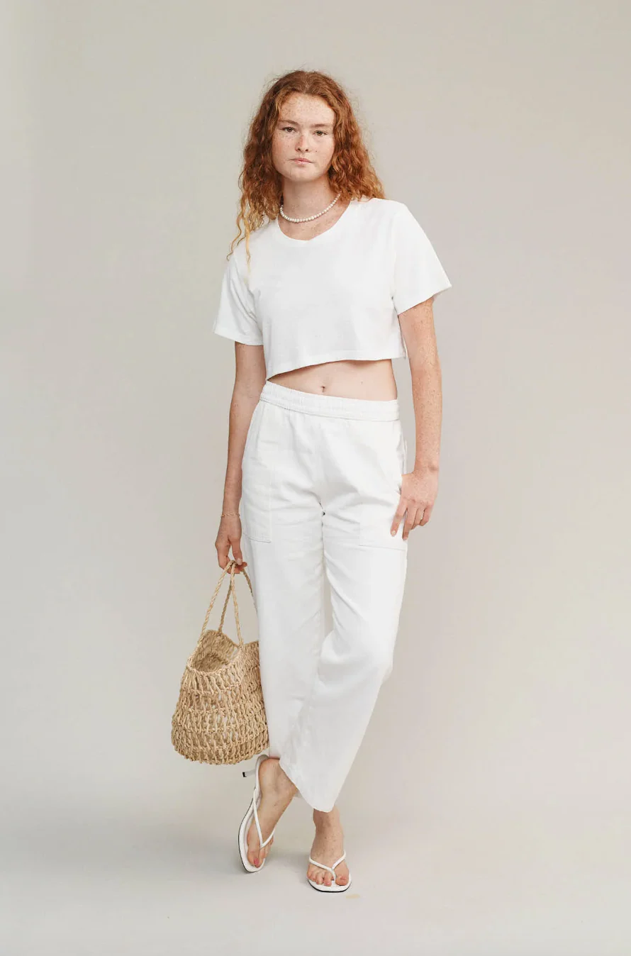 Super Cropped Lorel Tee, Washed White - Image 4