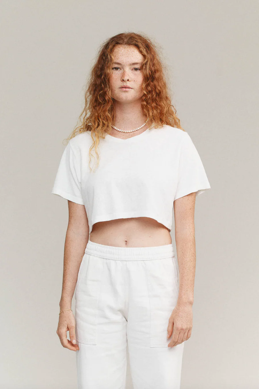 Super Cropped Lorel Tee, Washed White - Image 7